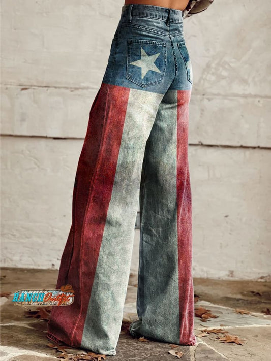 Women's Vintage Print Casual Wide Leg Pants