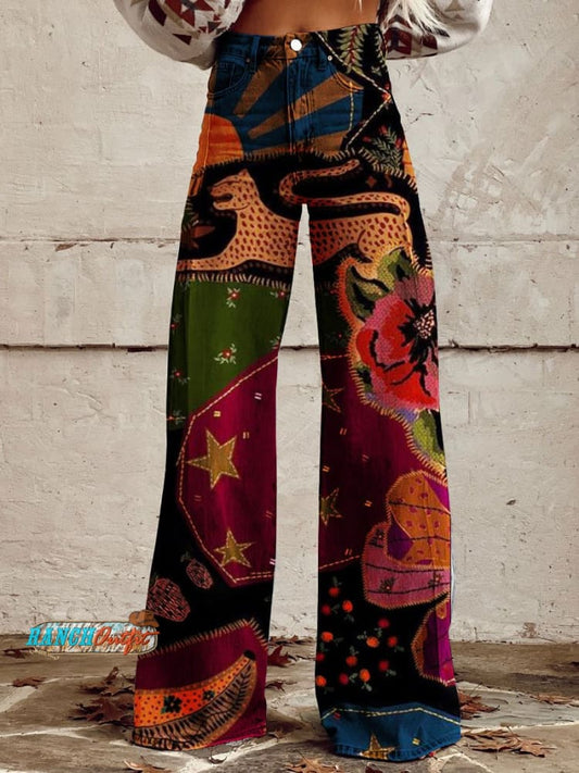 Women's Vintage Print Casual Wide Leg Pants