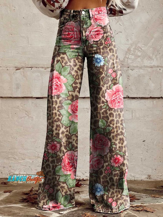 Women's Leopard Print Casual Wide Leg Pants