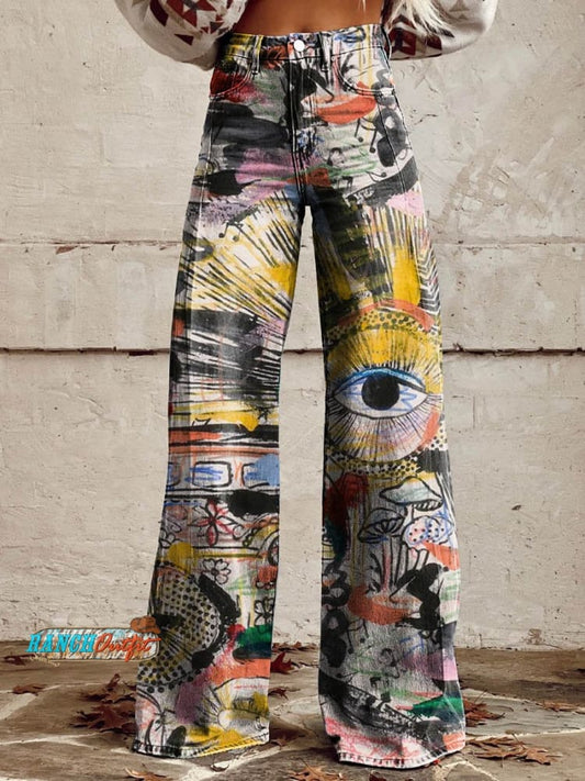 Women's Color Doodle Casual Wide Leg Pants