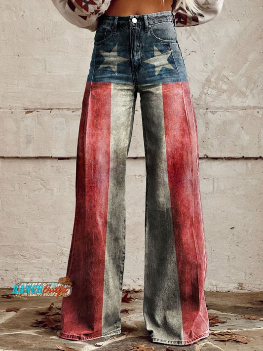Women's Vintage Print Casual Wide Leg Pants