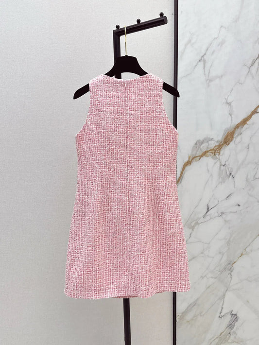 Linen Dress with Floral Necklace Detail on Chest